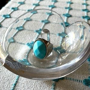 Sterling silver ring with turquoise blue glass